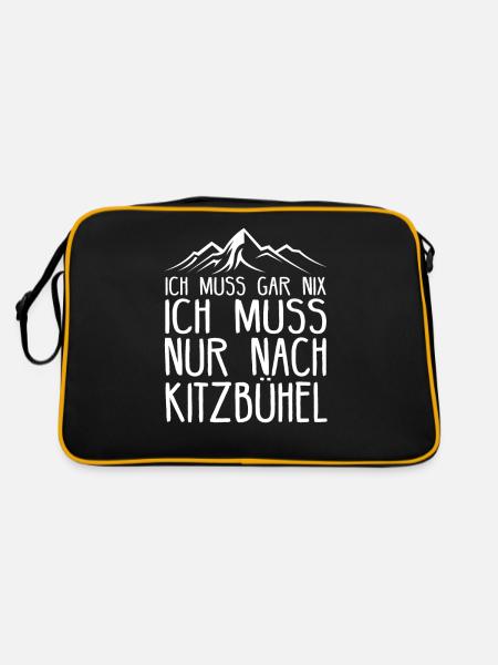Kitzbühel Österreich Skifahren Geschenkidee - Retro Tasche - Schwarz/Gold - Hinten