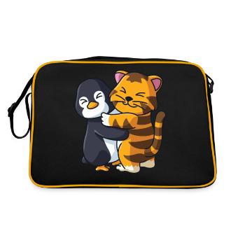 Pingouin et tigre animaux mignons étreignant - Sac Retro - noir/or - Dos