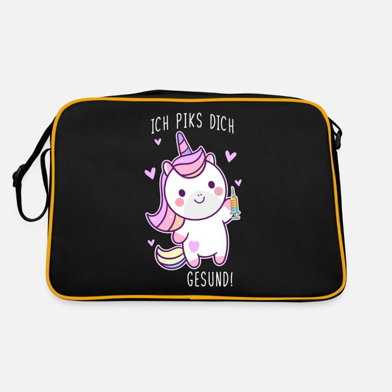 Ich Piks dich gesund Krankenschwester Einhorn Pfle - Retro Tasche - Schwarz/Gold