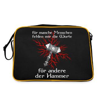 Germanen Wikinger Hammer Sprüche Geschenkidee - Retro Tasche - Schwarz/Gold - Hinten