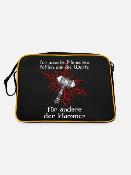 Germanen Wikinger Hammer Sprüche Geschenkidee - Retro Tasche - Schwarz/Gold
