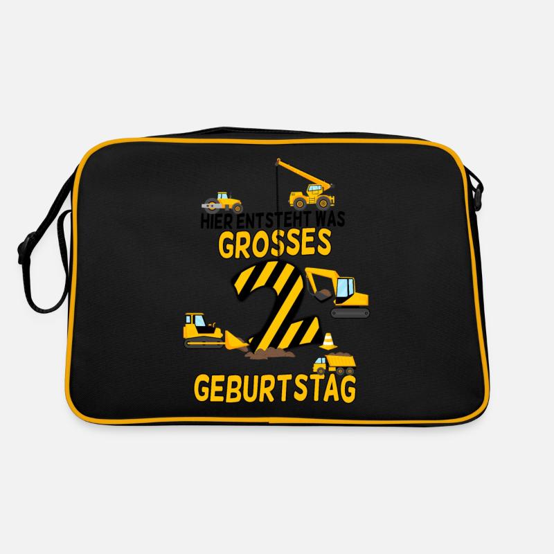 2.Geburtstag Geburtstagskind Baustelle Kran Bagger Retro Tasche