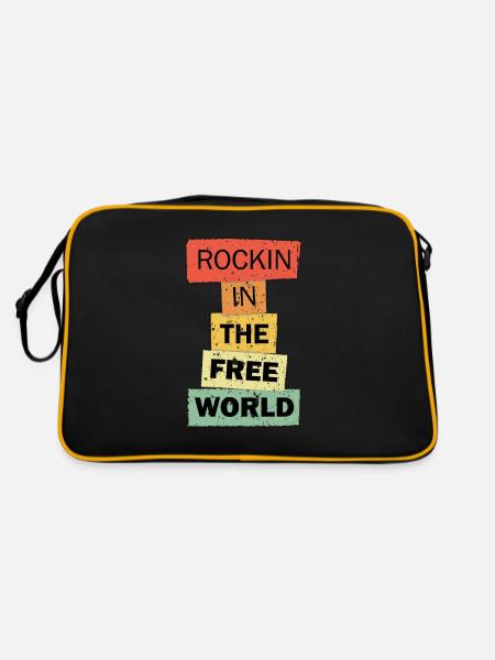 Rockin in the Free World funny quote saying gift - Retro Tasche - Schwarz/Gold - Hinten