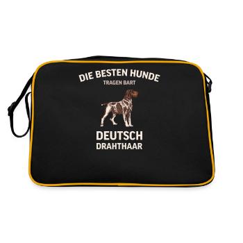 Deutsch Drahthaar I Jagdhund Vorstehhund Geschenk - Retro Tasche - Schwarz/Gold - Hinten
