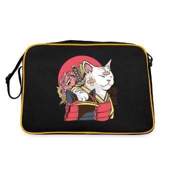 Chat de samouraïs animés drôles avec armure Et bleu - Sac Retro - noir/or - Dos