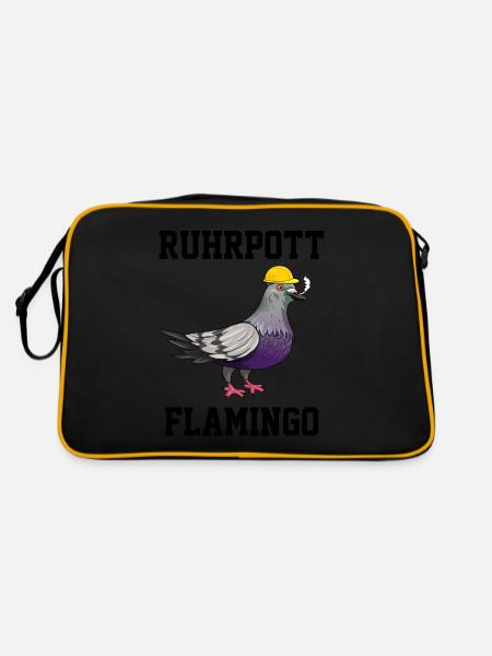 Ruhrpott Flamingo Ruhrgebiet lustige Taube - Retro Tasche - Schwarz/Gold