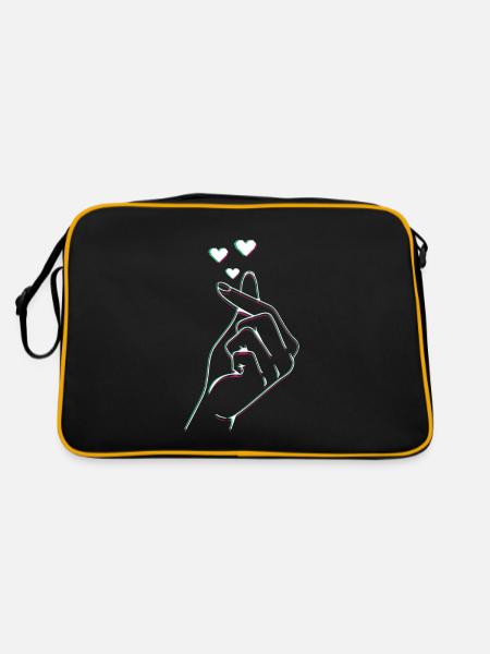 K-POP Finger Heart I Love You... K-Pop - Retro Tasche - Schwarz/Gold - Hinten