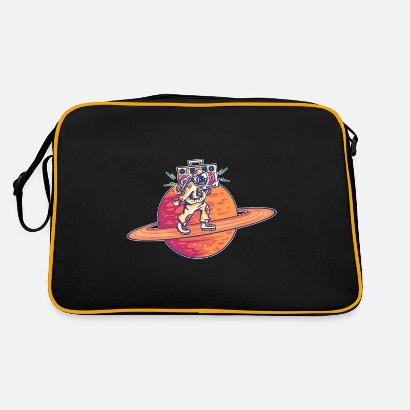 Astronaut geht auf Saturn Ring mit Ghettoblaster - Retro Tasche - Schwarz/Gold