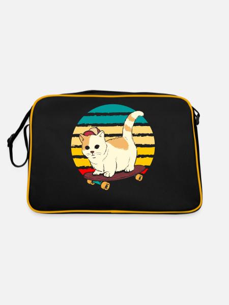 Mignon Skateboard Chat Vintage Patinage Kitty - Sac Retro - noir/or - Dos