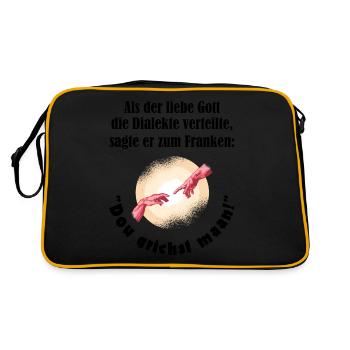 Franken Dialekt Gott sagte kriegst meinen lustig - Retro Tasche - Schwarz/Gold - Hinten