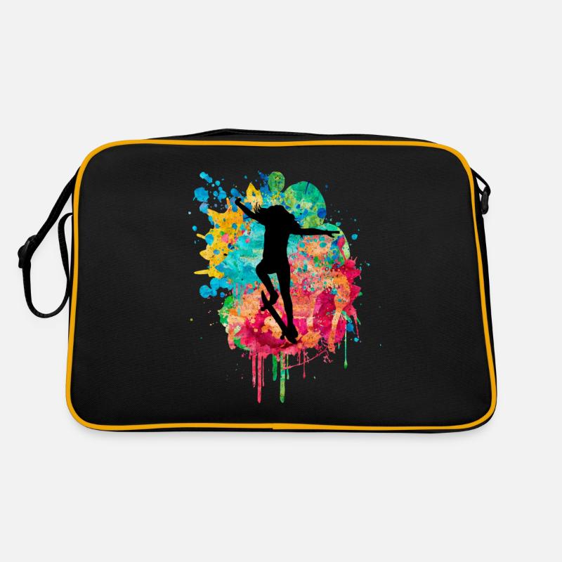 Skater Mädchen beim Skateboarden PopArt - Retro Tasche - Schwarz/Gold