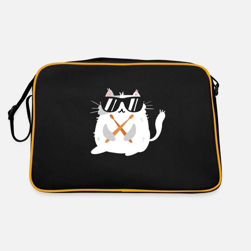 Funny Cat Wearing Sunglasses Playing Drums Drummer - Sac Retro - noir/or