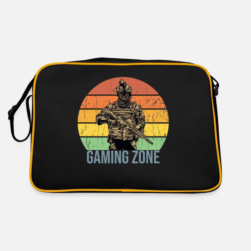 Lustiger Spruch Gaming Zone Bereich - Retro Tasche - Schwarz/Gold