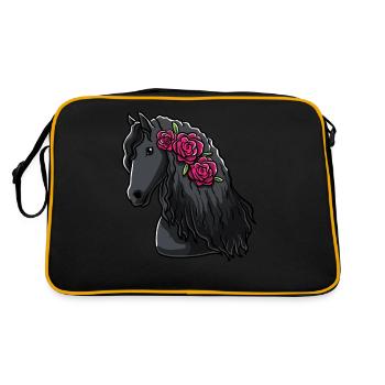 Cheval de frise avec des fleurs cadeau de fan de cheval - Sac Retro - noir/or - Dos