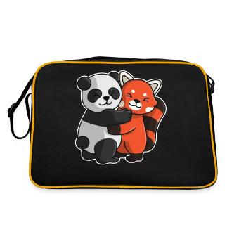 red Panda and Panda bear cute Hug Cuddle Animals - Retro Bag - black/gold - Back