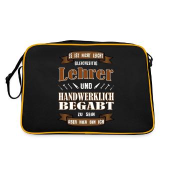 Lehrer Schüler Handwerk Spruch Schule Technik - Retro Tasche - Schwarz/Gold - Hinten