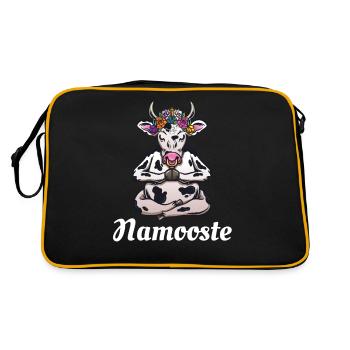 Yoga Kuh Namaste Shirt Lustiges Yoga Namaste - Retro Tasche - Schwarz/Gold - Hinten