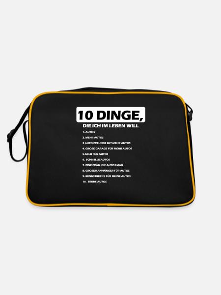 10 Dinge Leben Autos KFZ mechaniker - Retro Tasche - Schwarz/Gold - Hinten