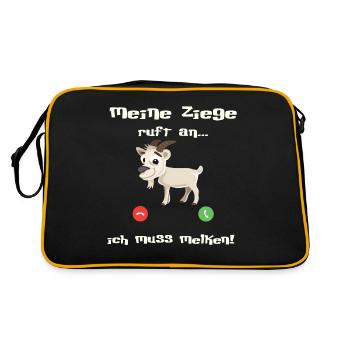 Ziege ruft an- ich muss Melken! - Retro Tasche - Schwarz/Gold - Hinten