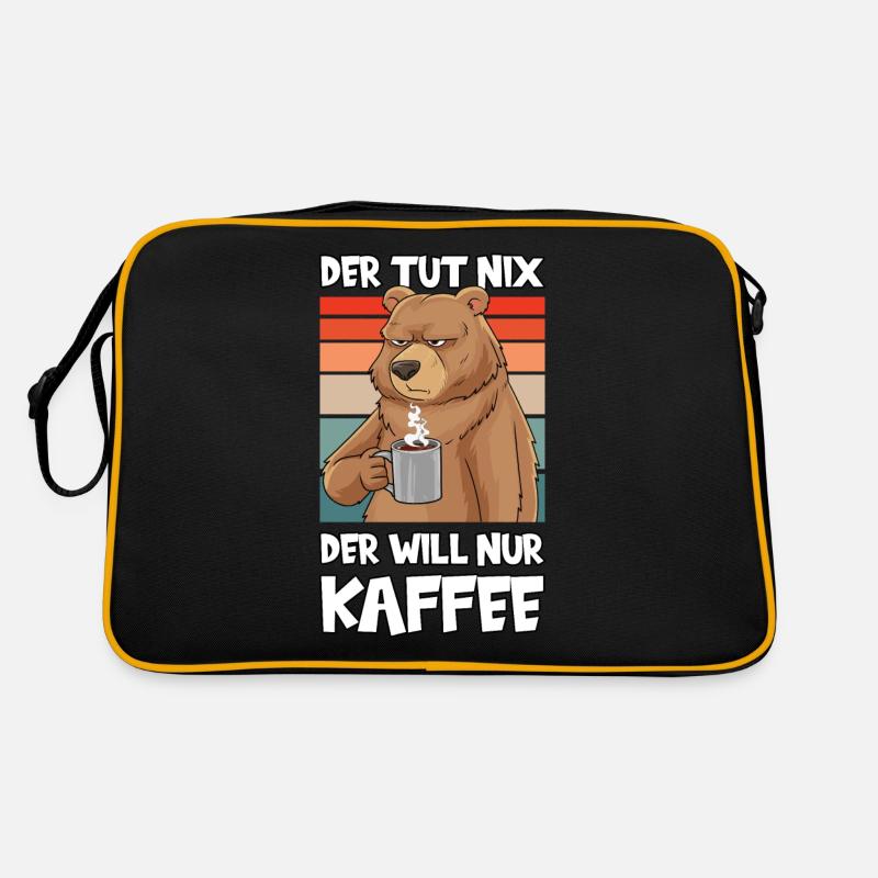 Der Tut Nix Der Will Nur Kaffee Lustig Bär - Retro Tasche - Schwarz/Gold