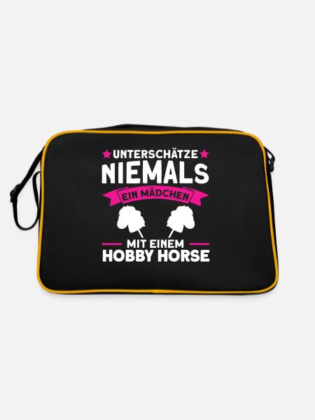 Reiterin Pferde Hobbyhorse - Retro Tasche - Schwarz/Gold - Hinten