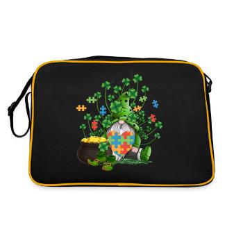 Autism Gnome Irish Gold Coin Pot Puzzle Heart - Retro Tasche - Schwarz/Gold - Hinten