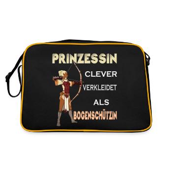 Bogenschützin Prinzessin - Bogenschießen - Retro Tasche - Schwarz/Gold - Hinten