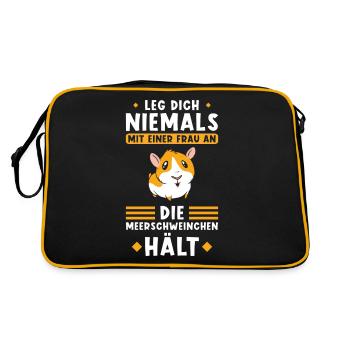 Meerschweinchen Mama Spruch lustig - Retro Tasche - Schwarz/Gold - Hinten