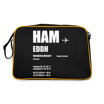 HAM Flughafen Airport Hamburg Geschenk - Retro Tasche - Schwarz/Gold - Hinten
