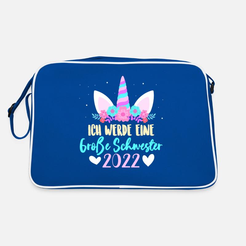 Kinder Ich werde Große Schwester 2022 Einhorn Retro Tasche