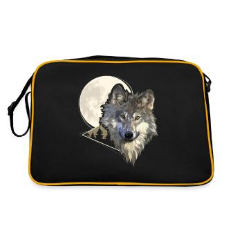 Grey Wolf Hunting In The Mountains Wolf - Retro Bag - black/gold - Back