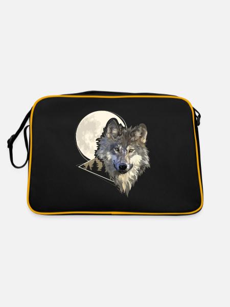 Grey Wolf Hunting In The Mountains Wolf - Retro Tasche - Schwarz/Gold - Hinten