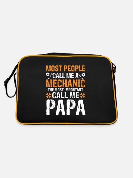 Mechaniker Vater Papa Spruch Geschenk Lustig - Retro Tasche - Schwarz/Gold