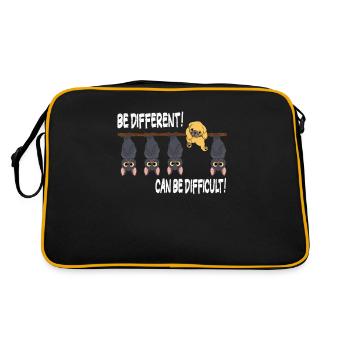 Süßer Hund Fledermäuse Be different Sei anders - Retro Tasche - Schwarz/Gold - Hinten