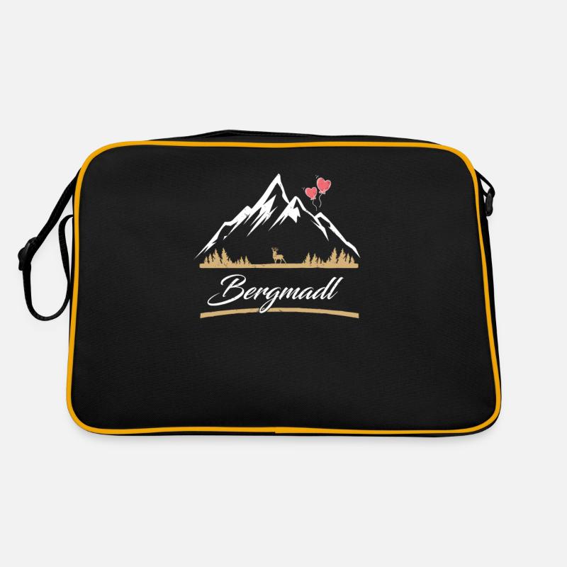 Bergmadl Bergmädchen Wandern Bergsteigen - Retro Tasche - Schwarz/Gold
