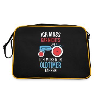 Oldtimer Traktor Landwirt Geschenk - Retro Tasche - Schwarz/Gold - Hinten