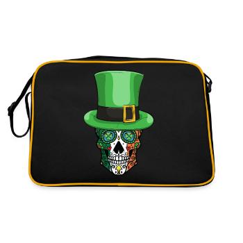 Irish Sugar Skull Funny Leprechaun Hat - Retro Tasche - Schwarz/Gold - Hinten