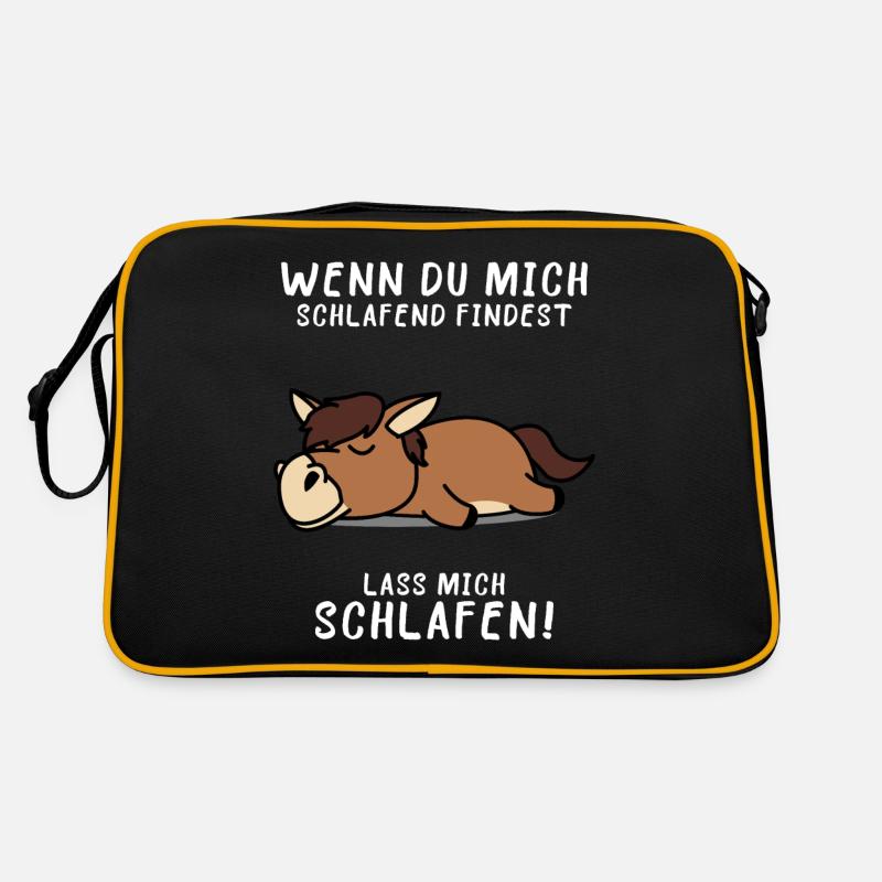Pferd Schlafshirt Pyjama - Retro Tasche - Schwarz/Gold