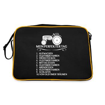Traktor Oldtimer Landwirt Geschenk - Perfekter Tag - Retro Tasche - Schwarz/Gold - Hinten