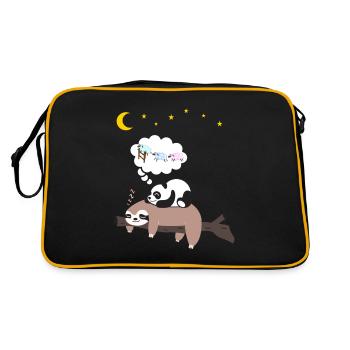 Cute Panda Sleeps on Sloth Pajamas - Retro Bag - black/gold - Back