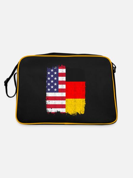 Deutsch Amerikanisch US Flagge Deutschland - Retro Tasche - Schwarz/Gold - Hinten