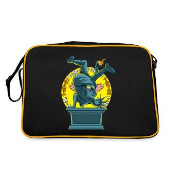 Freiheitsstatue macht Kopfstand 1-20-21 - Retro Tasche - Schwarz/Gold - Hinten