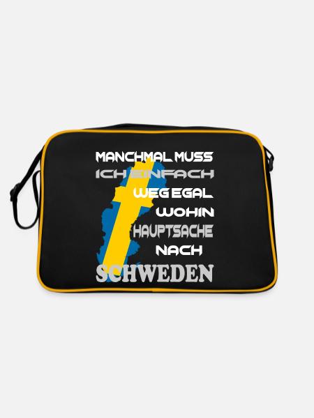 SCHWEDEN ANGELN Urlaub - Retro Tasche - Schwarz/Gold - Hinten
