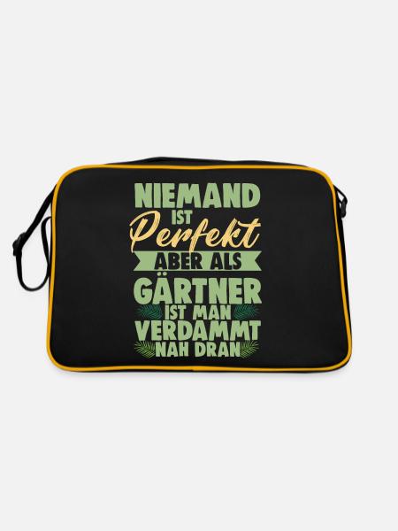 Niemand Ist Perfekt Aber Als Gärtner Ist Man Nah - Retro Tasche - Schwarz/Gold - Hinten