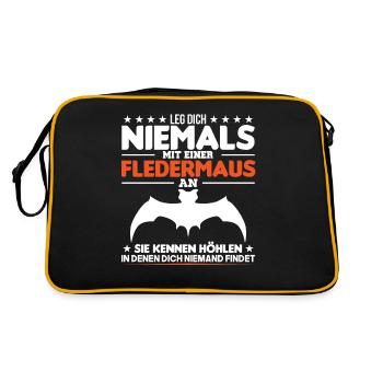 Fledermaus Spruch Tierliebhaber Fledermäuse - Retro Tasche - Schwarz/Gold - Hinten