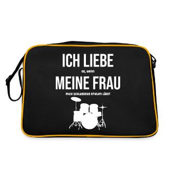 Musiker Schlagzeug Ich liebe meine Frau Band - Retro Tasche - Schwarz/Gold - Hinten