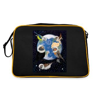 Birds in Space Blackbird Blue Sparrow Fence King - Retro Bag - black/gold - Back
