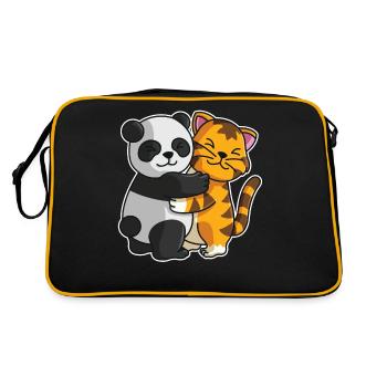 Panda and Tiger cute Hug Cuddle Animals - Retro Bag - black/gold - Back