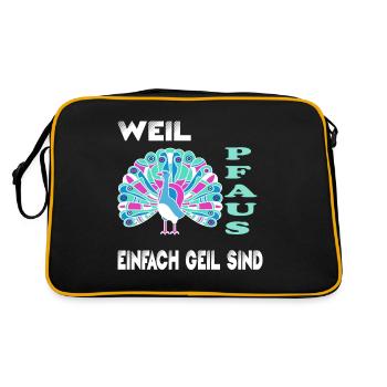 Pfau Pfaus Pfauen - Retro Tasche - Schwarz/Gold - Hinten