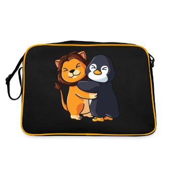 Lion and Penguin cute Hug Cuddle Animals - Retro Bag - black/gold - Back
